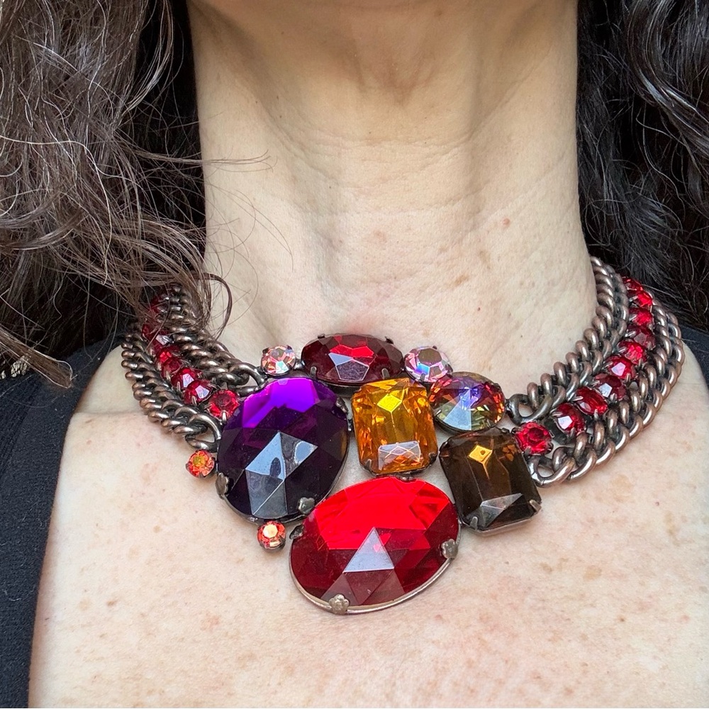 Juliana | Delizza & Elster for Alexis Kirk - Red Rhinestone Statement Necklace - Picture 7 of 10